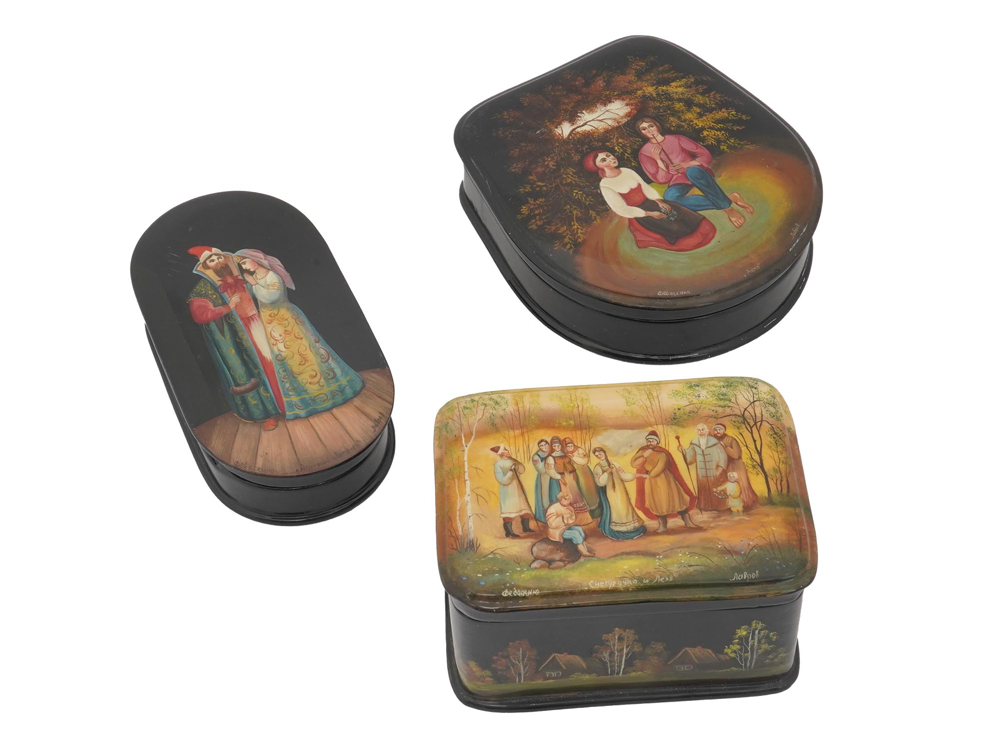 RUSSIAN LACQUER MINIATURE TRINKET BOXES FEDOSKINO PIC-0